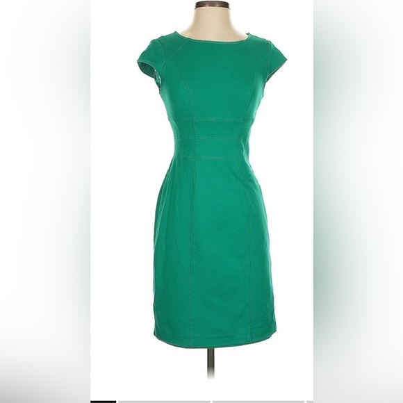 White House Black Market Emerald Green Sheath Dress Cap Sleeves St.Patty’s Day